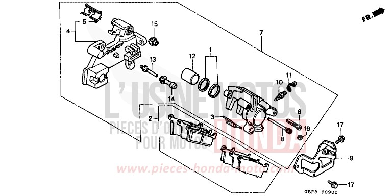 HINTERRAD-BREMSSATTEL von CR80R "große Räder" NEUCLEAR RED (R177) von 1998